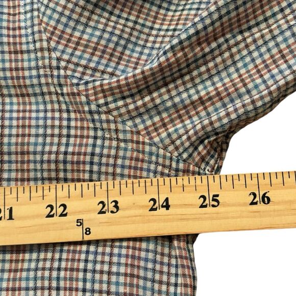 Johnston & Murphy Double Layered Cotton Button Down Blue Brown Plaid XL - Picture 5 of 8